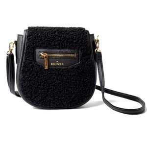 Kedzie black plush veagan leather/faux shearling crossbody